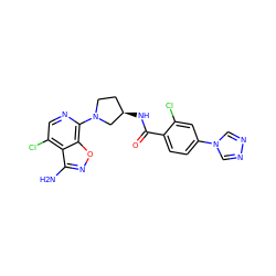 Nc1noc2c(N3CC[C@@H](NC(=O)c4ccc(-n5cnnc5)cc4Cl)C3)ncc(Cl)c12 ZINC001772577606