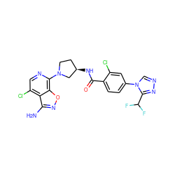 Nc1noc2c(N3CC[C@@H](NC(=O)c4ccc(-n5cnnc5C(F)F)cc4Cl)C3)ncc(Cl)c12 ZINC001772615605