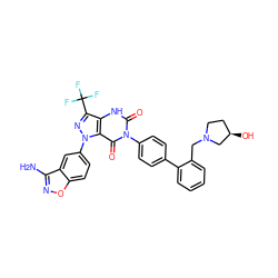 Nc1noc2ccc(-n3nc(C(F)(F)F)c4[nH]c(=O)n(-c5ccc(-c6ccccc6CN6CC[C@@H](O)C6)cc5)c(=O)c43)cc12 ZINC000014951298