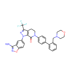 Nc1noc2ccc(-n3nc(C(F)(F)F)c4c3C(=O)N(c3ccc(-c5ccccc5CN5CCOCC5)cc3)CC4)cc12 ZINC000014950441