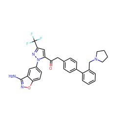 Nc1noc2ccc(-n3nc(C(F)(F)F)cc3C(=O)Cc3ccc(-c4ccccc4CN4CCCC4)cc3)cc12 ZINC000029037692