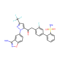 Nc1noc2ccc(-n3nc(C(F)(F)F)cc3C(=O)Cc3ccc(-c4ccccc4S(N)(=O)=O)cc3F)cc12 ZINC000029037661