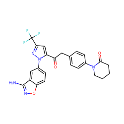 Nc1noc2ccc(-n3nc(C(F)(F)F)cc3C(=O)Cc3ccc(N4CCCCC4=O)cc3)cc12 ZINC000029037696