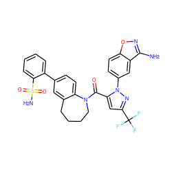 Nc1noc2ccc(-n3nc(C(F)(F)F)cc3C(=O)N3CCCCc4cc(-c5ccccc5S(N)(=O)=O)ccc43)cc12 ZINC000001550178