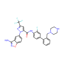 Nc1noc2ccc(-n3nc(C(F)(F)F)cc3C(=O)Nc3ccc(-c4ccccc4CN4CCNCC4)cc3F)cc12 ZINC000022451845