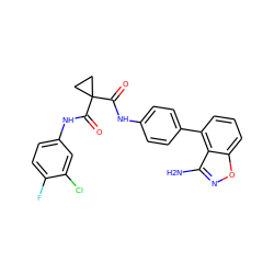 Nc1noc2cccc(-c3ccc(NC(=O)C4(C(=O)Nc5ccc(F)c(Cl)c5)CC4)cc3)c12 ZINC000299870180