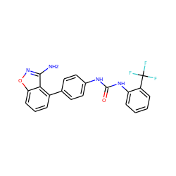 Nc1noc2cccc(-c3ccc(NC(=O)Nc4ccccc4C(F)(F)F)cc3)c12 ZINC000014975359