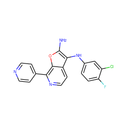 Nc1oc2c(-c3ccncc3)nccc2c1Nc1ccc(F)c(Cl)c1 ZINC001542052974