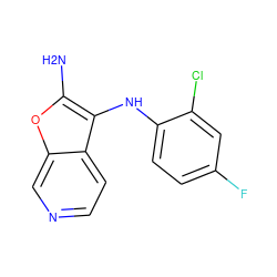 Nc1oc2cnccc2c1Nc1ccc(F)cc1Cl ZINC000222860781