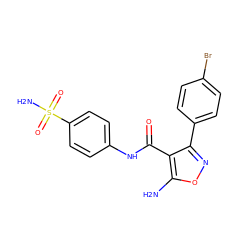 Nc1onc(-c2ccc(Br)cc2)c1C(=O)Nc1ccc(S(N)(=O)=O)cc1 ZINC001772631235