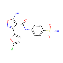 Nc1onc(-c2ccc(Cl)o2)c1C(=O)Nc1ccc(S(N)(=O)=O)cc1 ZINC001772653017