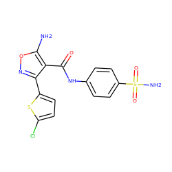 Nc1onc(-c2ccc(Cl)s2)c1C(=O)Nc1ccc(S(N)(=O)=O)cc1 ZINC001772639937