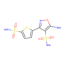 Nc1onc(-c2ccc(S(N)(=O)=O)s2)c1S(N)(=O)=O ZINC001772651045