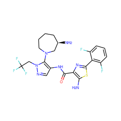 Nc1sc(-c2c(F)cccc2F)nc1C(=O)Nc1cnn(CC(F)(F)F)c1N1CCCC[C@@H](N)C1 ZINC000169699352