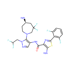 Nc1sc(-c2c(F)cccc2F)nc1C(=O)Nc1cnn(CC(F)F)c1N1CC[C@@H](N)CC(F)(F)C1 ZINC000169699341