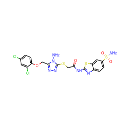 Nn1c(COc2ccc(Cl)cc2Cl)nnc1SCC(=O)Nc1nc2ccc(S(N)(=O)=O)cc2s1 ZINC000473110525