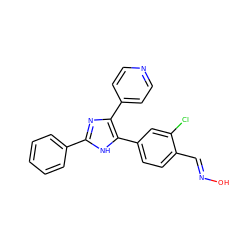 O/N=C/c1ccc(-c2[nH]c(-c3ccccc3)nc2-c2ccncc2)cc1Cl ZINC000028564264