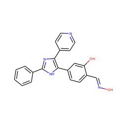 O/N=C/c1ccc(-c2[nH]c(-c3ccccc3)nc2-c2ccncc2)cc1O ZINC000028564106