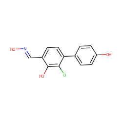 O/N=C/c1ccc(-c2ccc(O)cc2)c(Cl)c1O ZINC000029136161