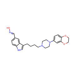 O/N=C/c1ccc2[nH]cc(CCCCN3CCN(c4ccc5c(c4)OCCO5)CC3)c2c1 ZINC000013582468