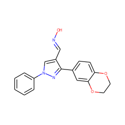 O/N=C/c1cn(-c2ccccc2)nc1-c1ccc2c(c1)OCCO2 ZINC000096900381