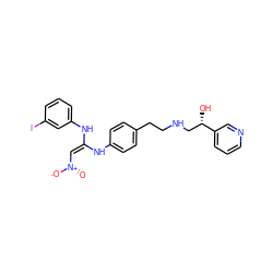 O=[N+]([O-])/C=C(\Nc1ccc(CCNC[C@H](O)c2cccnc2)cc1)Nc1cccc(I)c1 ZINC000100043206