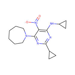 O=[N+]([O-])c1c(NC2CC2)nc(C2CC2)nc1N1CCCCCC1 ZINC000034802262