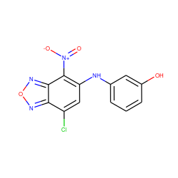 O=[N+]([O-])c1c(Nc2cccc(O)c2)cc(Cl)c2nonc12 ZINC000004126578