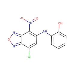 O=[N+]([O-])c1c(Nc2ccccc2O)cc(Cl)c2nonc12 ZINC000003879007