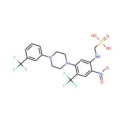 O=[N+]([O-])c1cc(C(F)(F)F)c(N2CCN(c3cccc(C(F)(F)F)c3)CC2)cc1NCP(=O)(O)O ZINC000027879719