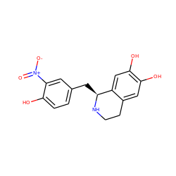 O=[N+]([O-])c1cc(C[C@@H]2NCCc3cc(O)c(O)cc32)ccc1O ZINC000011422318