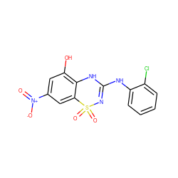 O=[N+]([O-])c1cc(O)c2c(c1)S(=O)(=O)N=C(Nc1ccccc1Cl)N2 ZINC000006718562