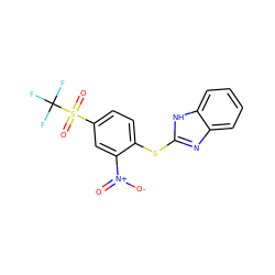 O=[N+]([O-])c1cc(S(=O)(=O)C(F)(F)F)ccc1Sc1nc2ccccc2[nH]1 ZINC000001170858