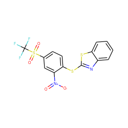 O=[N+]([O-])c1cc(S(=O)(=O)C(F)(F)F)ccc1Sc1nc2ccccc2s1 ZINC000002977016