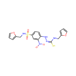 O=[N+]([O-])c1cc(S(=O)(=O)NCc2ccco2)ccc1N/N=C(/S)NCc1ccco1 ZINC000013805539