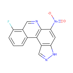 O=[N+]([O-])c1cc2[nH]ncc2c2c1ncc1c(F)cccc12 ZINC000299835983