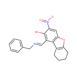 O=[N+]([O-])c1cc2oc3c(c2c(/C=N/Cc2ccccc2)c1O)CCCC3 ZINC000013119775