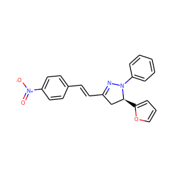 O=[N+]([O-])c1ccc(/C=C/C2=NN(c3ccccc3)[C@@H](c3ccco3)C2)cc1 ZINC000000971139