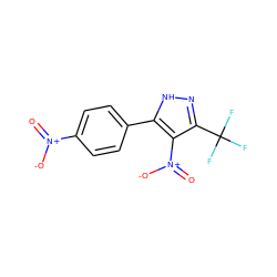 O=[N+]([O-])c1ccc(-c2[nH]nc(C(F)(F)F)c2[N+](=O)[O-])cc1 ZINC000013589603