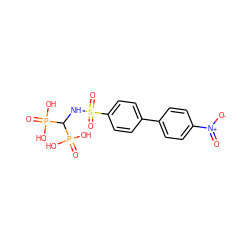 O=[N+]([O-])c1ccc(-c2ccc(S(=O)(=O)NC(P(=O)(O)O)P(=O)(O)O)cc2)cc1 ZINC000169351267