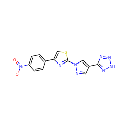 O=[N+]([O-])c1ccc(-c2csc(-n3cc(-c4nn[nH]n4)cn3)n2)cc1 ZINC000473135959