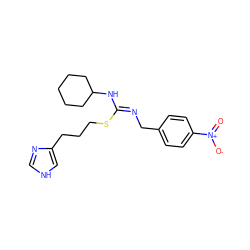 O=[N+]([O-])c1ccc(C/N=C(/NC2CCCCC2)SCCCc2c[nH]cn2)cc1 ZINC000073169042