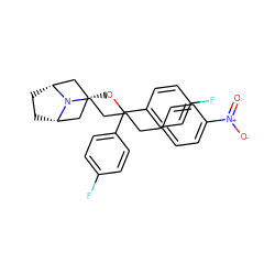 O=[N+]([O-])c1ccc(CCCCN2[C@H]3CC[C@@H]2C[C@H](OC(c2ccc(F)cc2)c2ccc(F)cc2)C3)cc1 ZINC000100900624