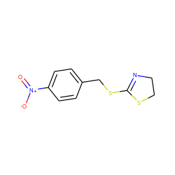 O=[N+]([O-])c1ccc(CSC2=NCCS2)cc1 ZINC000000312336