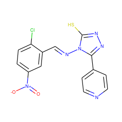 O=[N+]([O-])c1ccc(Cl)c(/C=N/n2c(S)nnc2-c2ccncc2)c1 ZINC000015987609