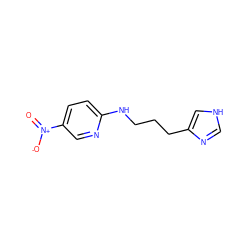 O=[N+]([O-])c1ccc(NCCCc2c[nH]cn2)nc1 ZINC000013743057