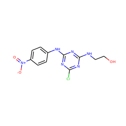 O=[N+]([O-])c1ccc(Nc2nc(Cl)nc(NCCO)n2)cc1 ZINC000004684933