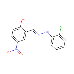 O=[N+]([O-])c1ccc(O)c(/C=N/Nc2ccccc2Cl)c1 ZINC000033844774