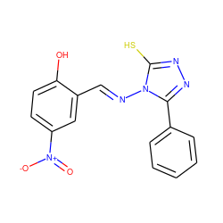 O=[N+]([O-])c1ccc(O)c(/C=N/n2c(S)nnc2-c2ccccc2)c1 ZINC000000344583