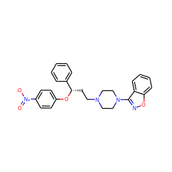 O=[N+]([O-])c1ccc(O[C@@H](CCN2CCN(c3noc4ccccc34)CC2)c2ccccc2)cc1 ZINC000013530555